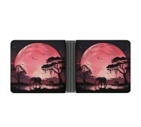 VstaDank Pink Moon Elephant Leather Wallet for Men Women, Minimalist Bifold Wallet, RFID Blocking Front Pocket Wallets Credit Card Holder Coin Purse Slim Billfold for Travel Work Daily, Gift