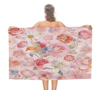VstaDank Pink Pastel Multi-Color Floral Print Bath Towel Stylish Double-Faced Pile Travel Towel Soft Absorbent Beach Towel for Pool Swim Sports Camping Adults Gift 51X31 Inch