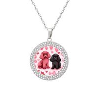 VstaDank Pink Poodles Dogs Necklaces Personalized Photo Round Pendant Necklace Elegant Diamond Necklaces Alloy Coin Pendant Fashion Jewelry Pendant Dainty Necklaces for Women, One Size, Metal, No