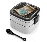 VstaDank Pirate Map Bento Box with Compartments Portable Lunch Containers with Spoon Leak Proof Bento Lunch Box Snap-On Design Double-Layer Insulated Lunch Boxes for Work Camping