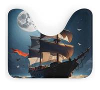 VstaDank Pirate Sailboat Full Moon Toilet Rugs U-Shaped Bath Rug Soft Absorbent Bathroom Rugs Non-Slip Contour Bath Mat Washable Commode Contour Rug Toilet Mat for Bathroom 20x16inch