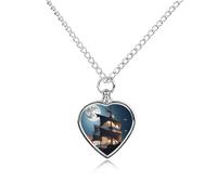 VstaDank Pirate Sailboat Full Moon Urn Necklace for Ashes Personalized Pet Cremation Jewelry for Ashes Pendant Heart Urn Necklace Memorial Keepsake Jewelry for Pet Dog Cat Ashes Necklace