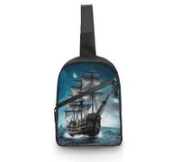 VstaDank Pirate Ship Chest Bag for Men Women Lightweight Oxford Cloth Small Sling Bag Foldable Crossbody Bags Fashion Compact Travel Daypack for Hiking Casual Outings