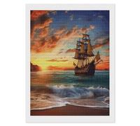 VstaDank Pirate Ship in The Sunset Diamond Painting Kits Exquisite DIY Full Round Drill Diamond Dots Painting for Adults Beginner Diamond Photo Paint with Diamond Picture Art Wall Decor 12"x16"