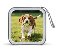 VstaDank Play Hungry Beagle Dog CD Case Portable Zipper CD Case 40 Capacity Hard Plastic DVD Cases Holder Large Storage Disc Wallet Bag for Car Home Travel DVD Collection Bag
