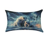 VstaDank Polar Bears Northern Lights Throw Pillow Cover 12"×20" Ultra Soft Pillowcase Cozy Lumbar Pillow Shell Gold Velvet Exquisite Decorative Cushion Sham Protector for Couch Sofa Bedroom