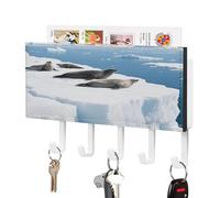 VstaDank Polar Seals Key Holder Wall Mount with 5 Key Hooks Hangers for Wall Decorative PU Mail Rack Organizer with Shelf Wall Mounted Key Rack with Hooks for Entryway