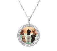 VstaDank Poodles Dogs Necklaces Personalized Photo Round Pendant Necklace Elegant Diamond Necklaces Alloy Coin Pendant Fashion Jewelry Pendant Dainty Necklaces for Women, One Size, Metal, No Gemstone