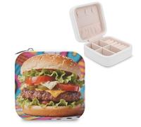 VstaDank Pop Hyperrealistic Burger Jewelry Box for Women Jewelry Organizer Storage Case with Zipper Mini Travel Jewelry Case Cute Trinket Organizer Leather Portable Jewelry Storage Box