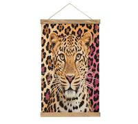 VstaDank Pop Leopard Print Hanging Poster with Wooden Frame Modern Linen Hanging Painting Retro Style Wall Decor Art Painting for Living Room,Bedroom Decor Poster Frame 20.4x13.1inch