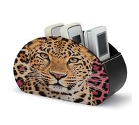 VstaDank Pop Leopard Print Remote Control Holder with 5 Compartments PU Leather TV Remoter Caddy Desktop Organizer TV Remote Holder Remote Box for Media Controllers Office Supplies