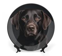 VstaDank Porcelain Decorative Plate for Display Black Lab Dog Ceramic Dinner Plates Home Wobble-Plate with Display Stand Wall Hanging Decor for Kitchen Dining Table Decor Art 6inch