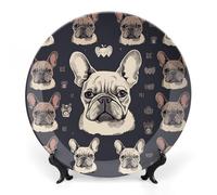 VstaDank Porcelain Decorative Plate for Display I Love French Bulldog Ceramic Dinner Plates Home Wobble-Plate with Display Stand Wall Hanging Decor for Kitchen Dining Table Decor Art 8inch