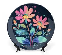 VstaDank Porcelain Decorative Plate for Display Red And Green Leaves Ceramic Dinner Plates Home Wobble-Plate with Display Stand Wall Hanging Decor for Kitchen Dining Table Decor Art 10inch