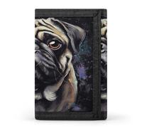 VstaDank Portrait Of Pug Wallet for Men Extra Capacity Trifold Wallet Front Pocket Wallets with Magic Sticker Zipper Coin Pocket