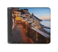 VstaDank Positano Seaside Sunset Leather Wallet for Men Bifold Wallet Stylish Slim Front Pocket Wallets Credit Card Holder Cash Purse