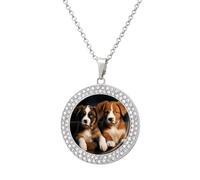 VstaDank Puppies Dogs Pets Animals Necklaces Personalized Photo Round Pendant Necklace Elegant Diamond Necklaces Alloy Coin Pendant Fashion Jewelry Pendant Dainty Necklaces for Women, One Size, Metal