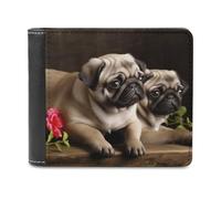 VstaDank Puppys Pug Leather Wallet Slim Bifold Wallet Front Pocket Wallets Billfold Coin Purse Credit Card Holder