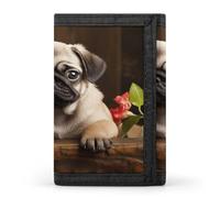 VstaDank Puppys Pug Trifold Wallet Slim Billfold With ID Window Extra Capacity Credit Card Holder Stylish Front Pocket Purses