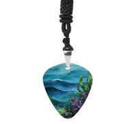 VstaDank Purple Coral in The Blue Waves Guitar Pick Necklace Guitar Pick Holder Hip Hop Punk Music Necklace Guitar Pendant Stainless Steel R&B Music Jewelry for Women Men Music Lovers