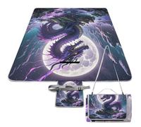 VstaDank Purple Dragon Purple Moon Beach Blanket Thickened Foldable Camping Mats Soft Lightweight Beach Pad Square Picnic Blankets with Shoulder Strap for Park Grass Patio Hiking