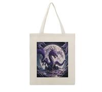 VstaDank Purple Dragon Purple Moon Canvas Tote Bag with Handles Extremely Sturdy Reusable Shopping Bag Lightweight Foldable Cotton Cloth Grocery Bags Magic Aesthetic Tote Bag for Women Travel