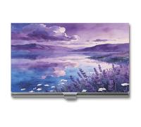 VstaDank Purple Serenity Business Card Holder Personalized Aluminum Alloy Business Card Case Slim Name Card Holder with Flip Fashion Metal Card Carrier for Men Women