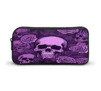 VstaDank Purple Skulls And Roses Pencil Case Large Capacity Pencil Pouch Portable Cute Pen Bags Multifunctional Pencil Bag Sturdy Aesthetic Pen Pouch Fashion Tool Bag Desk Organizer Unisex
