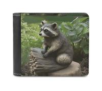 VstaDank Raccoon Statue Wallet Extra Capacity Bifold Wallet Slim Leather Wallets Credit Card Holder Coin Purse for Men