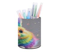 VstaDank Rainbow Rabbit Pen Holder Round Pencil Holder for Desk Organizer PU Leather Pencil Cup Makeup Brush Holders Modern Pen Cup Large Pen Organizer for Office Home Ideal Gift