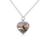 VstaDank Red Deer Bull Elk Sunset Urn Necklace for Ashes Personalized Pet Cremation Jewelry for Ashes Pendant Heart Urn Necklace Memorial Keepsake Jewelry for Pet Dog Cat Ashes Necklace