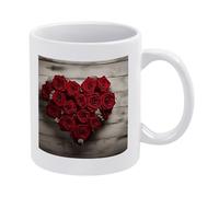 VstaDank Red Heart-Shaped Roses Mug 12 Oz Personalized Porcelain Coffee Mugs with Handle Funny Ceramic Coffee Cups Novelty Large Tea Cup Sublimation Mug for Tea Latte Cappuccino, White