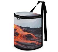 VstaDank Red Hot Lava from Kilauea Volcano Car Trash Can with Lid Hanging Garbage Bin Leak-Proof Spill-Proof Car Trash Can Large Capacity Multipurpose Trash Bin for Van Easy to Clean Dustbin