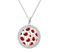 VstaDank Red Ladybug Necklaces Personalized Photo Round Pendant Necklace Elegant Diamond Necklaces Alloy Coin Pendant Fashion Jewelry Pendant Dainty Necklaces for Women, One Size, Metal, No Gemstone