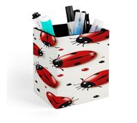VstaDank Red Ladybug Pen Holder Square Pencil Holder Leather Pencil Cup Pen Organizer Makeup Brush Holders Pen Cups Desktop Stationery Organizer for Home Office Desk Organizers