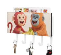 VstaDank Red Monkey Orangutan Banana Key Holder for Wall Decorative Mail Organizer Exquisite Coat Rack PU Wall Mount Adhesive Keys Rack with Tray&5 Key Hook for Door Hallway Entryway Decor