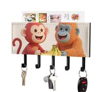 VstaDank Red Monkey Orangutan Banana Key Holder for Wall Decorative Mail Organizer Exquisite Coat Rack PU Wall Mount Adhesive Keys Rack with Tray&5 Key Hook for Door Hallway Entryway Decor