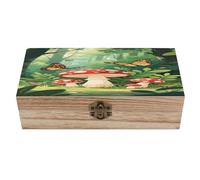 VstaDank Red Mushroom Butterfly Wooden Box Sturdy Vintage Storage Box with Hinged Lid Exquisite Wood Keepsake Boxes Large Jewelry Case Cute Trinket Holder Unique Gift for Men & Women