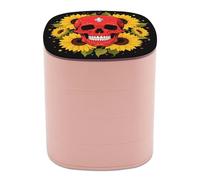 VstaDank Red Skull & Yellow Sunflowers Jewelry Box with Mirror 4-Layer Rotating Jewelry Tray Case Portable Jewelry Case Trinket Boxes Trinket Cases Travel Jewelry Organizer Earrings Storage Box