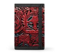 VstaDank Red Tribal Pattern Trifold Wallet Slim Billfold With ID Window Extra Capacity Credit Card Holder Stylish Front Pocket Purses