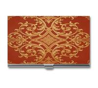 VstaDank Red Walls And Golden Vines Business Card Holder Personalized Aluminum Alloy Business Card Case Slim Name Card Holder with Flip Fashion Metal Card Carrier for Men Women