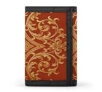 VstaDank Red Walls And Golden Vines Wallets Fashion Trifold Wallet with Zipper&Keychain Large Front Pocket Wallets Slim RFID Blocking Wallet Credit Card Holder Coin Purse for Adult