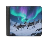 VstaDank Reindeer Under Aurora PU Leather Wallet Credit Card Holder Extra Capacity Bifold Wallets for Men Women Fashion Wallet