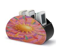 VstaDank Retro Boho Sun Remote Control Holder with 5 Compartments PU Leather TV Remoter Caddy Desktop Organizer TV Remote Holder Remote Box for Media Controllers Office Supplies