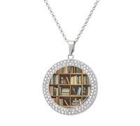 VstaDank Retro Bookshelf Silver-style Pendant Necklace Cute Delicate Disc Necklcace Alloy Choker Pendant Gifts for Women Fashion Crystal Diamond Jewelry for Party Date Christmas Anniversary