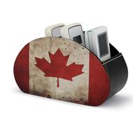 VstaDank Retro Canada Flag Remote Control Holder with 5 Compartments PU Leather TV Remoter Caddy Desktop Organizer TV Remote Holder Remote Box for Media Controllers Office Supplies
