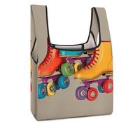 VstaDank Retro Colorful Roller Skates Grocery Bags Washable Foldable Tote Bag Lightweight Reusable Shopping Bags Fashion Large Gift Bag Cute Cloth Storage Pouch for Shopping Camping Traveling