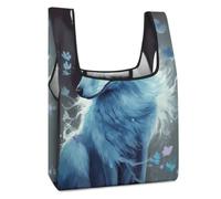 VstaDank Reusable Grocery Bag Foldable Fashion Washable Shopping Bag | Blue Fox Grocery Tote Bag Lightweight Polyester Fabric Tote Bags Market Cloth Storage Bag for Women