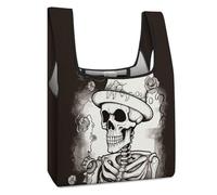 VstaDank Reusable Skeleton Chef Grocery Bags Foldable Shopping Bags Heavy Duty Holiday Cloth Gifts Bag Large Tote Bag with Handles Washable Storage Pouch for Travel Shopping
