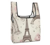 VstaDank Reusable The Eiffel Tower And A Bicycle Grocery Bags Foldable Shopping Bags Heavy Duty Holiday Cloth Gifts Bag Large Tote Bag with Handles Washable Storage Pouch for Travel Shopping